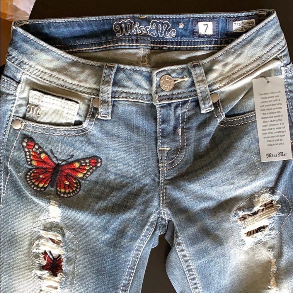 MISS ME BLUE DISTRESSED SD BUTTERFLY SKINNY JEAN - GIRLS